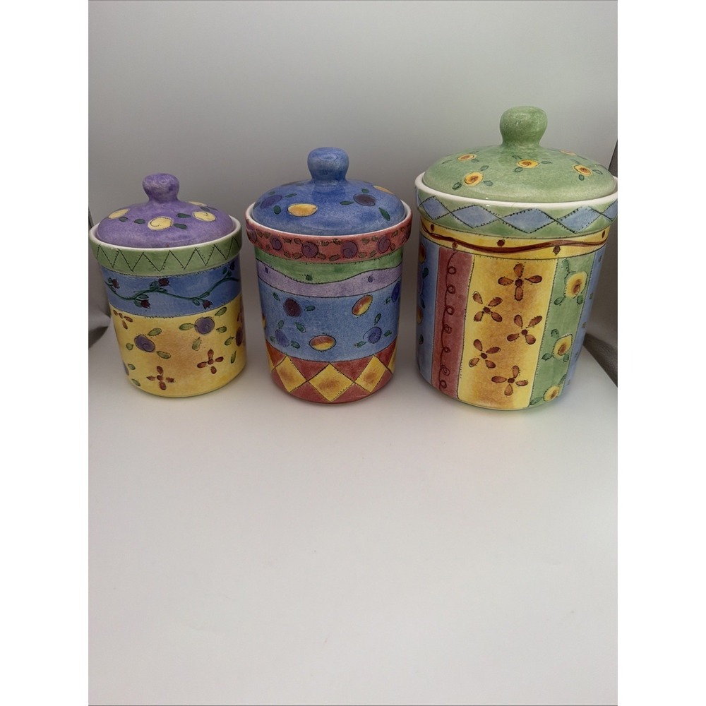 Sango Sue Zipkin Sweet Shoppe Canister Set 3 Pc Cookie Jars Colorful Floral